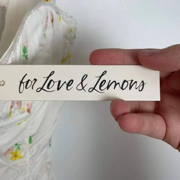 For Love & Lemons Celia Floral Embroidered Shirred Lace-Up Mini Dress XS - Picture 7 of 14